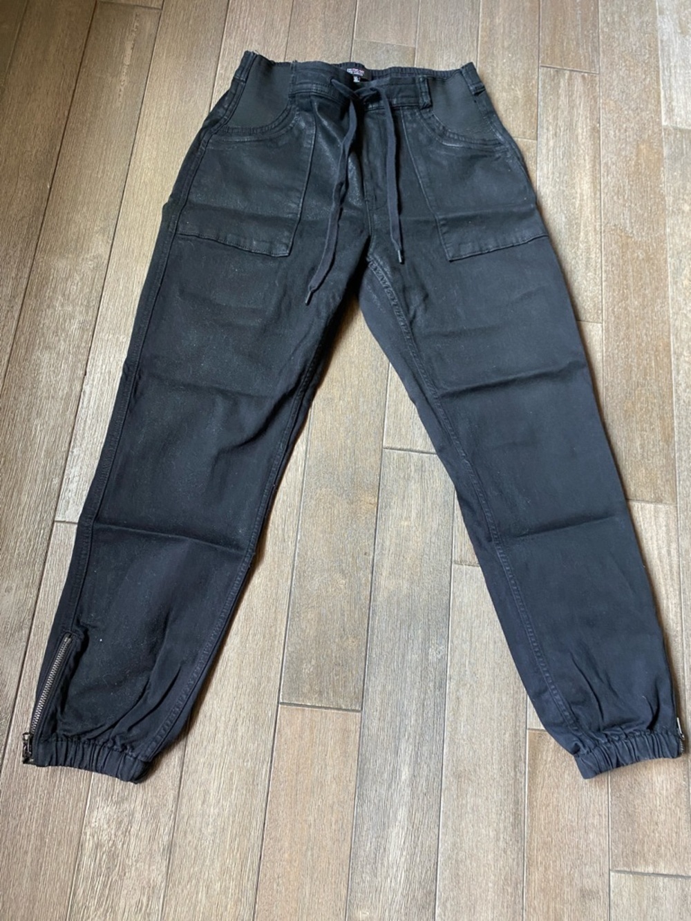 Hudson Los Angeles Black Wax Coated Utility Joggers, Size S/P